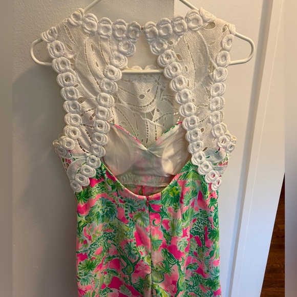Lilly Pulitzer Pink and Green Romper Raz Berry Catty Shack Sadie Romper - Picture 11 of 13
